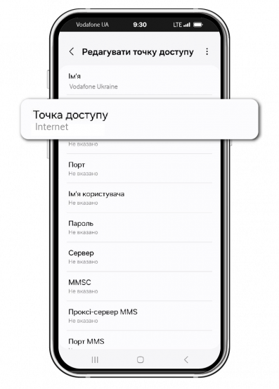 Tap APN and enter Internet