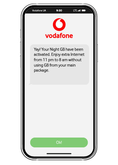 Get the first SMS about the  <strong>Nighttime GB</strong> service activation