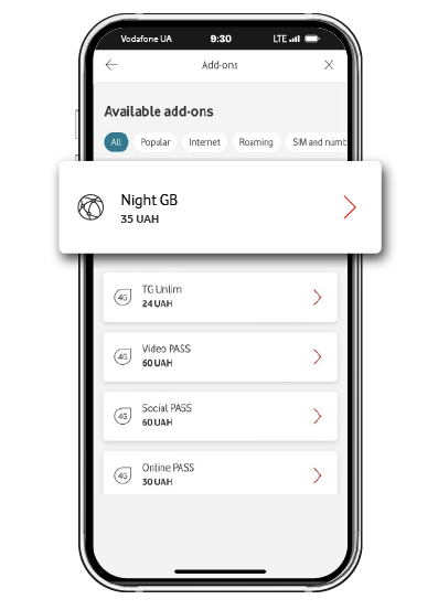 Find <strong>Nighttime GB</strong> in the Available Services menu in <a href="https://my.vodafone.ua/geo-search" target="_blank">My Vodafone</a>