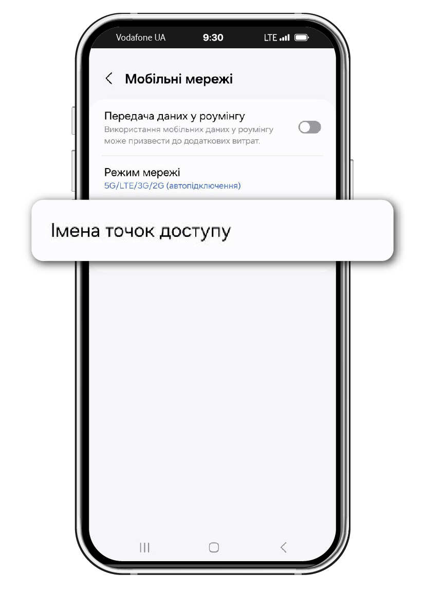 Return to the previous menu and select Access Point Names